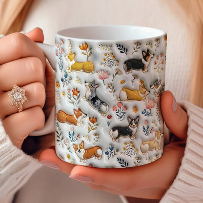 Corgi Ceramic Mug Happy Field Flowers