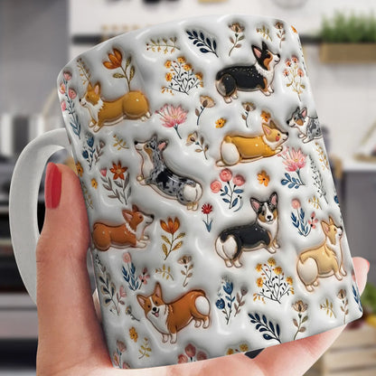 Corgi Ceramic Mug Happy Field Flowers