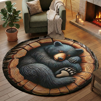 Woodland Animal Art Round Rug Bear Of Gentle Heart 3D Illusion Flat Print