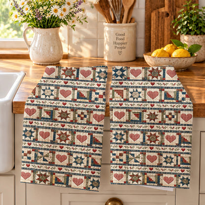 Quilting Kitchen Towel Vintage Quilted Hearts & Stars