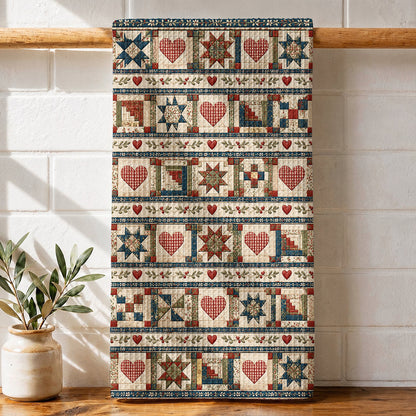 Quilting Kitchen Towel Vintage Quilted Hearts & Stars
