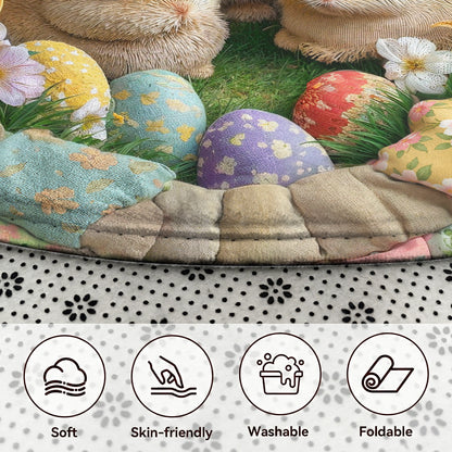 Easter Bunnies Round Rug Deep Pastel Easter Bunnies 3D Illusion Flat Print