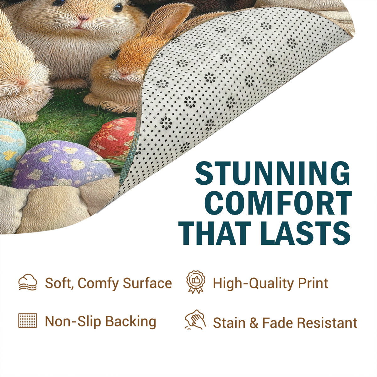 Easter Bunnies Round Rug Deep Pastel Easter Bunnies 3D Illusion Flat Print