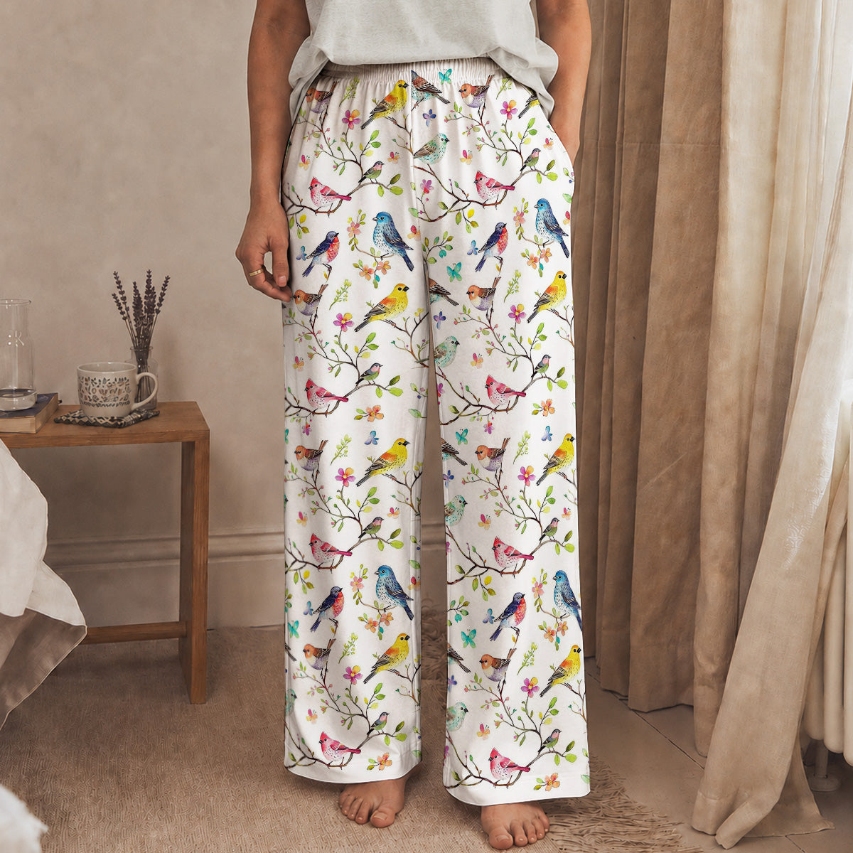 Bird Lovers Lounge Pants Whispering Songbirds Blossom Haven