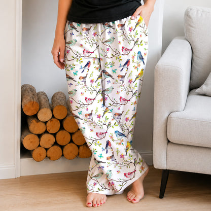 Bird Lovers Lounge Pants Whispering Songbirds Blossom Haven