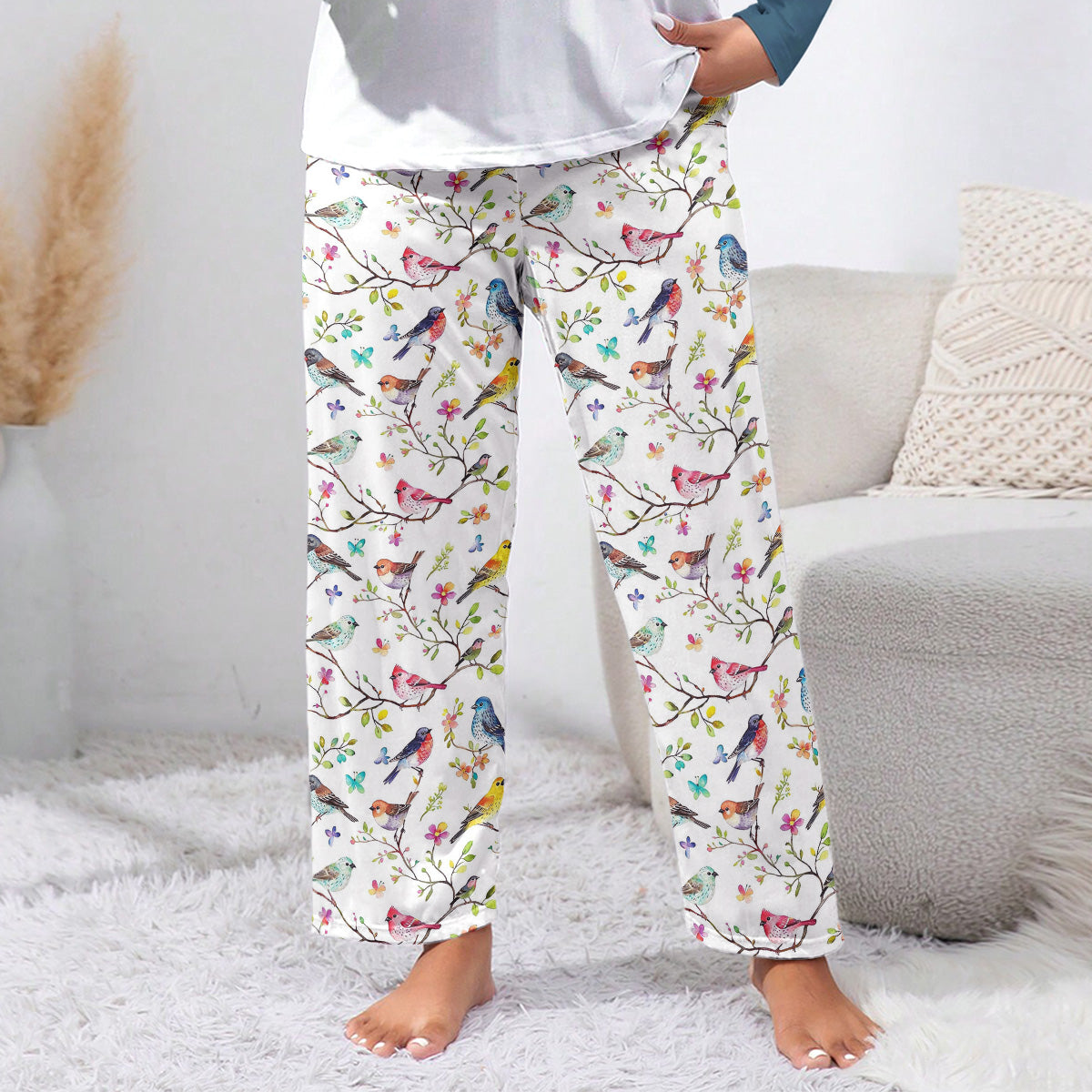 Bird Lovers Lounge Pants Whispering Songbirds Blossom Haven