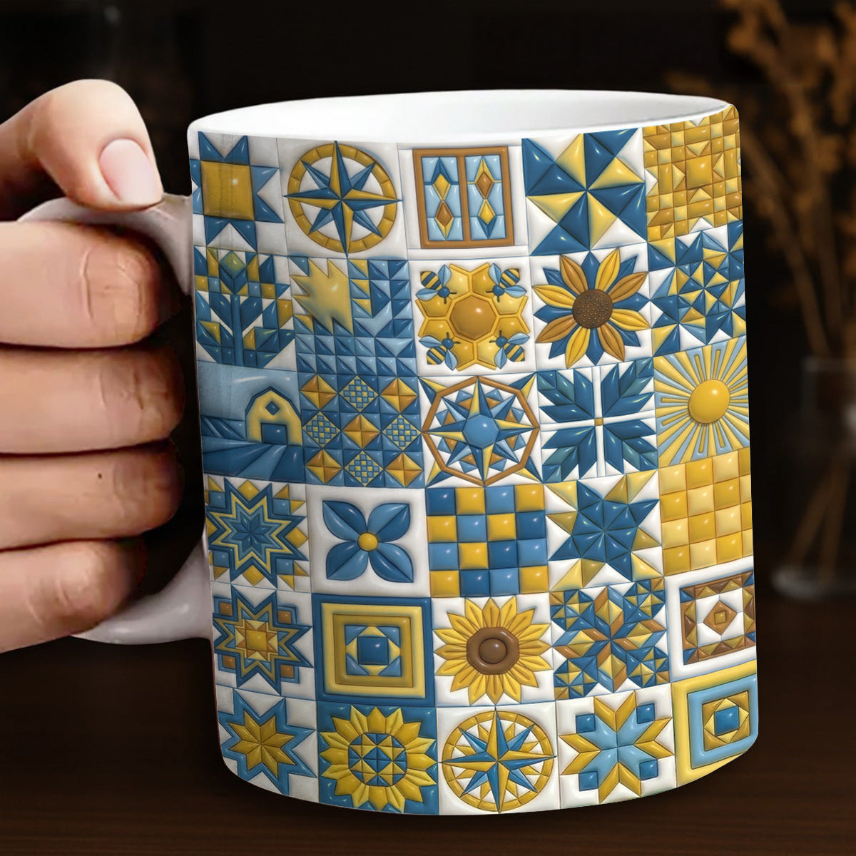 Sunflower Quilt Charm 11 oz Mug