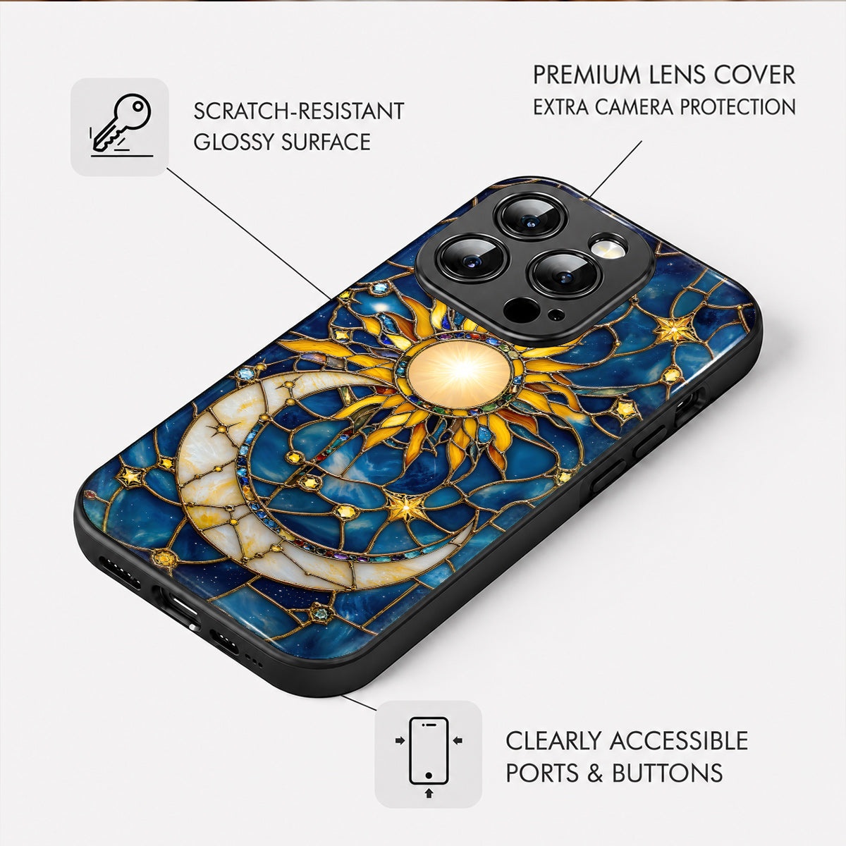 Celestial Phone Case Golden Sun & Crescent Moon