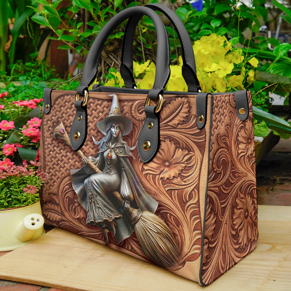 Witch Leather Handbag 2D Print The Enchanted Witch