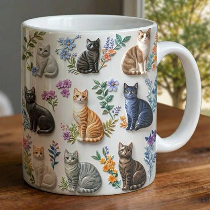 Cat 11Oz Mug Charming Floral Cats