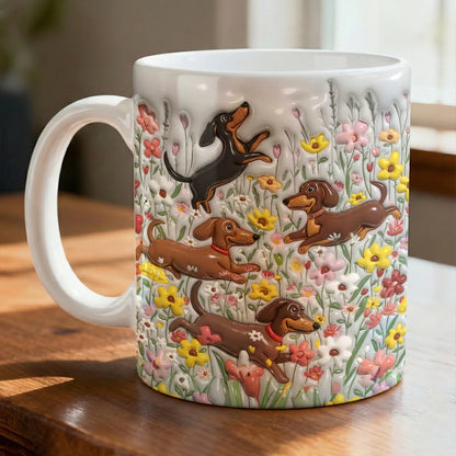 Dachshund 11Oz Mug Dachshunds In Flower Garden