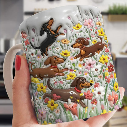 Dachshund 11Oz Mug Dachshunds In Flower Garden