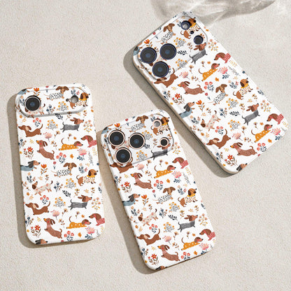 Dachshund Leather Phone Case Happy Field Flowers
