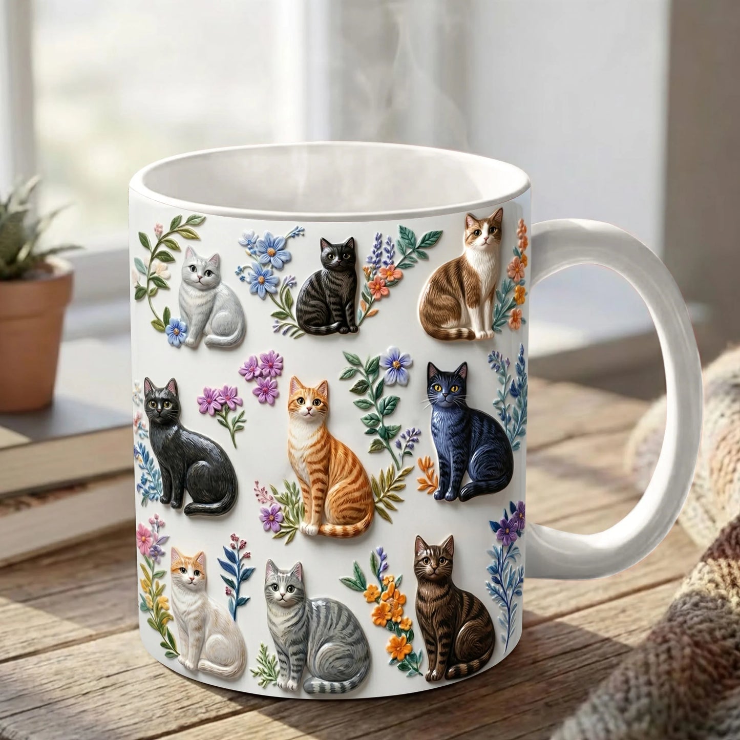 Cat 11Oz Mug Charming Floral Cats