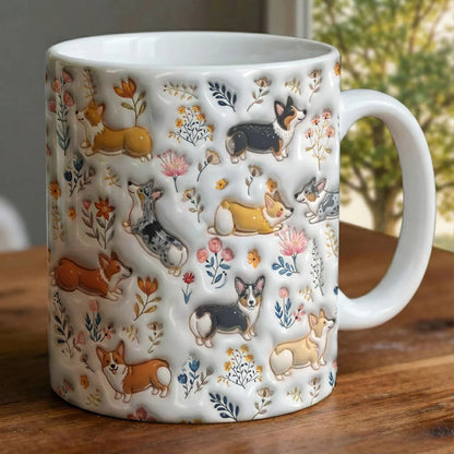 Corgi Ceramic Mug Happy Field Flowers