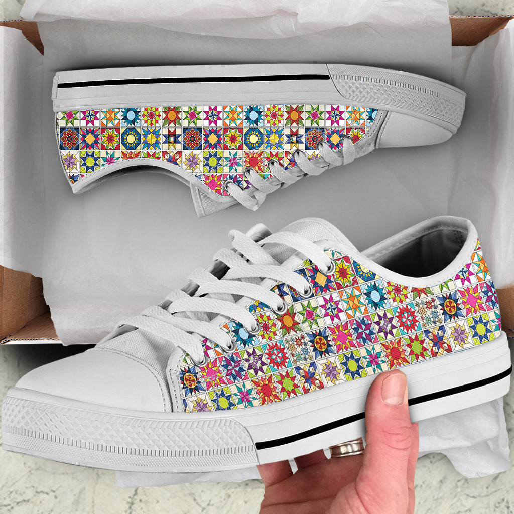 Sewing Lover Women's Low Top Shoes Colorful Quilt Blocks