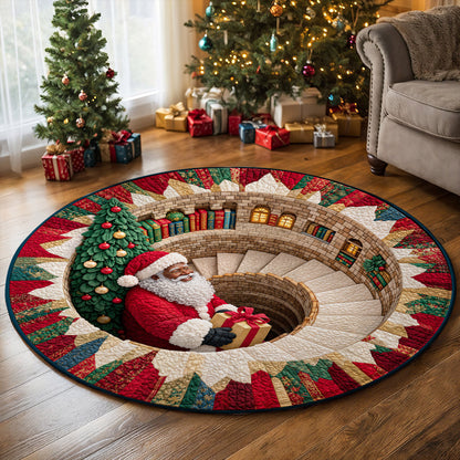 Christmas Round Rug - Black Santa’s Magical Staircase