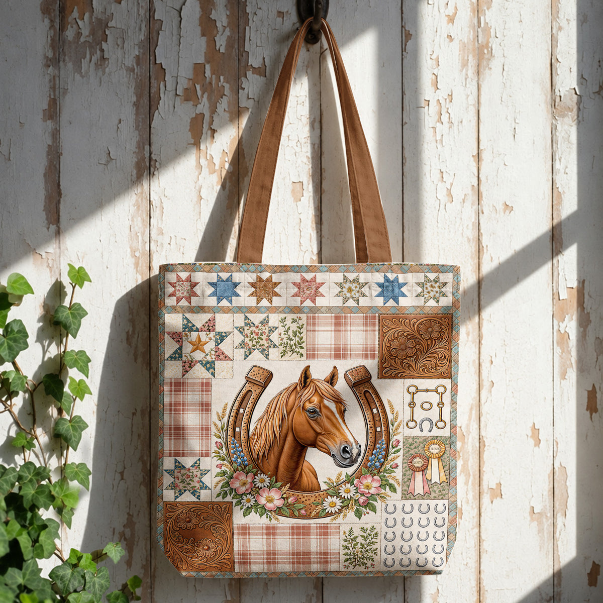 Horse Canvas Tote Bag Country Patchwork Horse