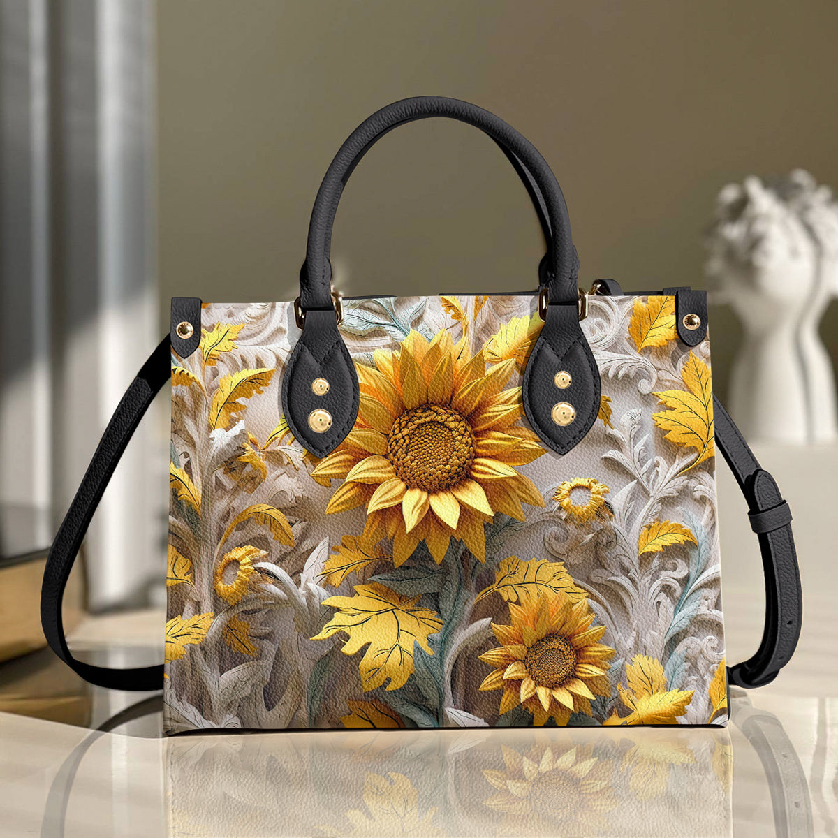 Sunflower Leather Handbag Golden Sunflower Garden