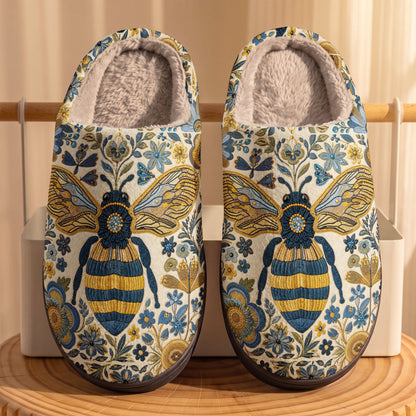 Bee Fleece Lined Slippers Golden Bee In Blue Blooms