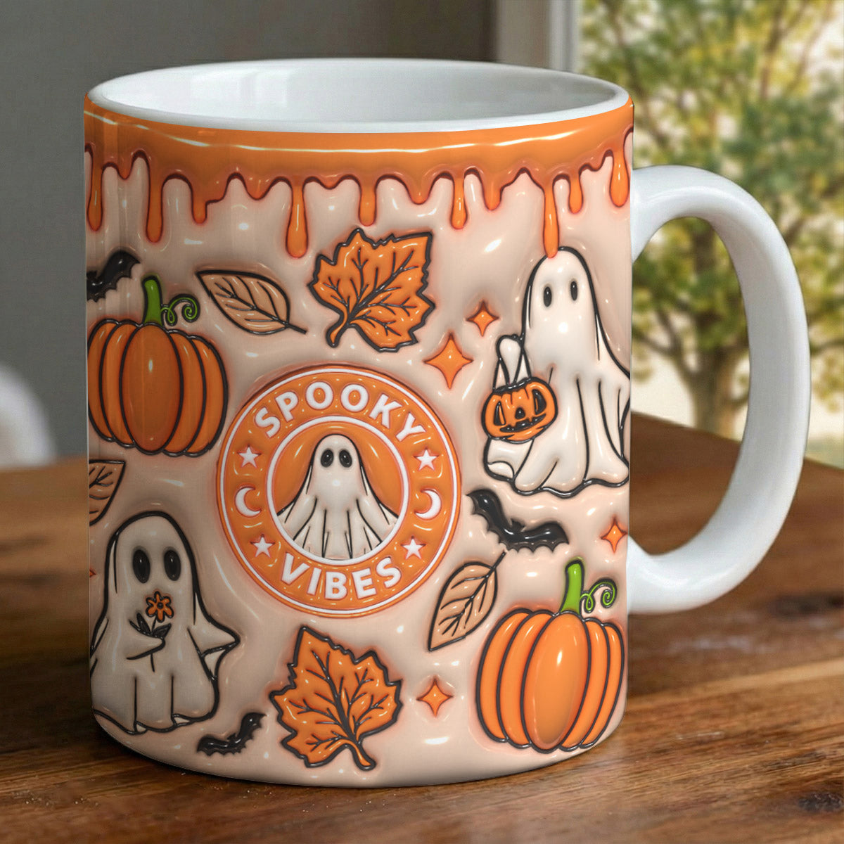 Spooky Vibes Autumn Ghost Ceramic Mug