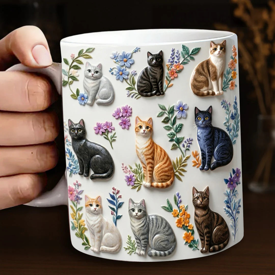 Cat 11Oz Mug Charming Floral Cats