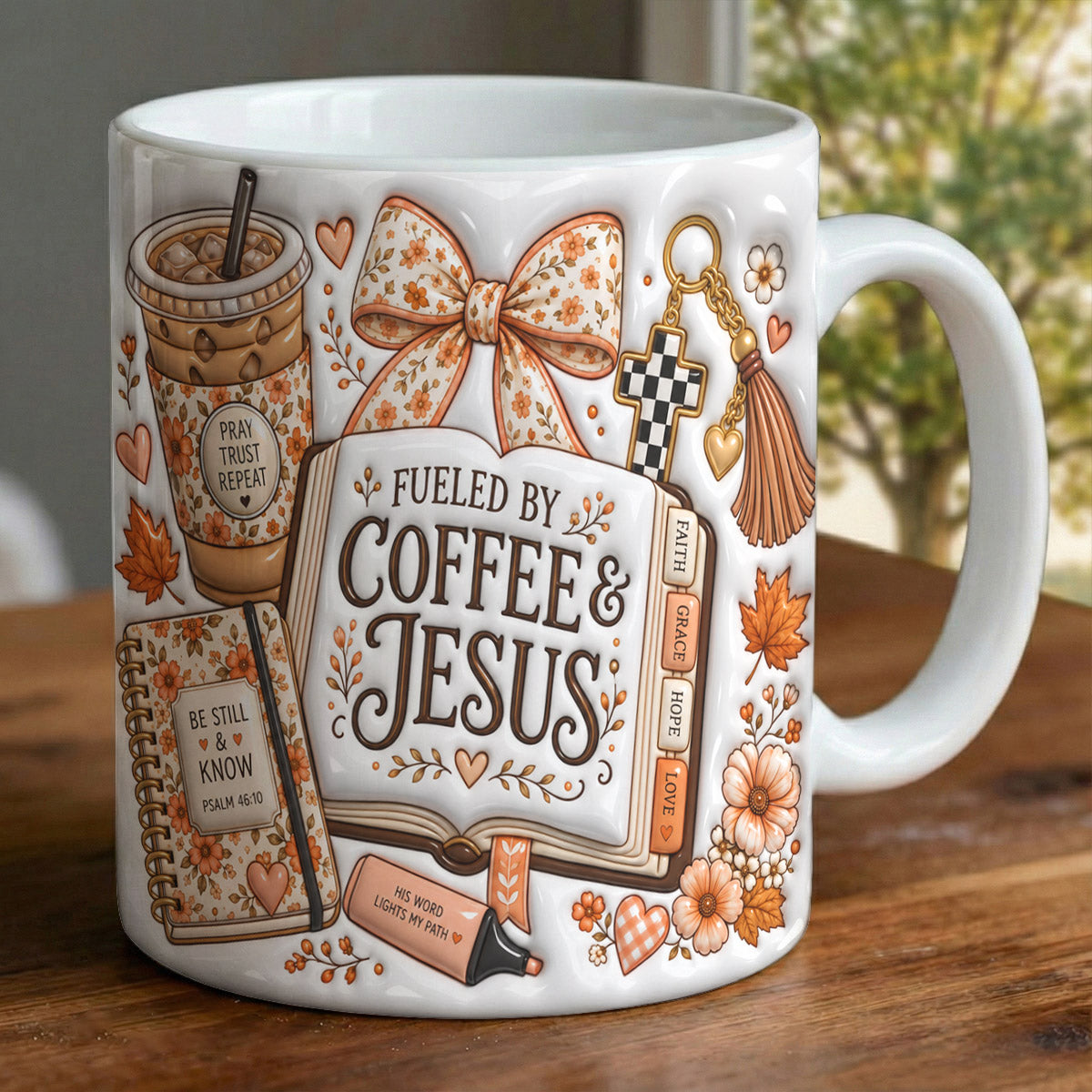 Autumn Ceramic Mug Fueled By Coffee & Jesus