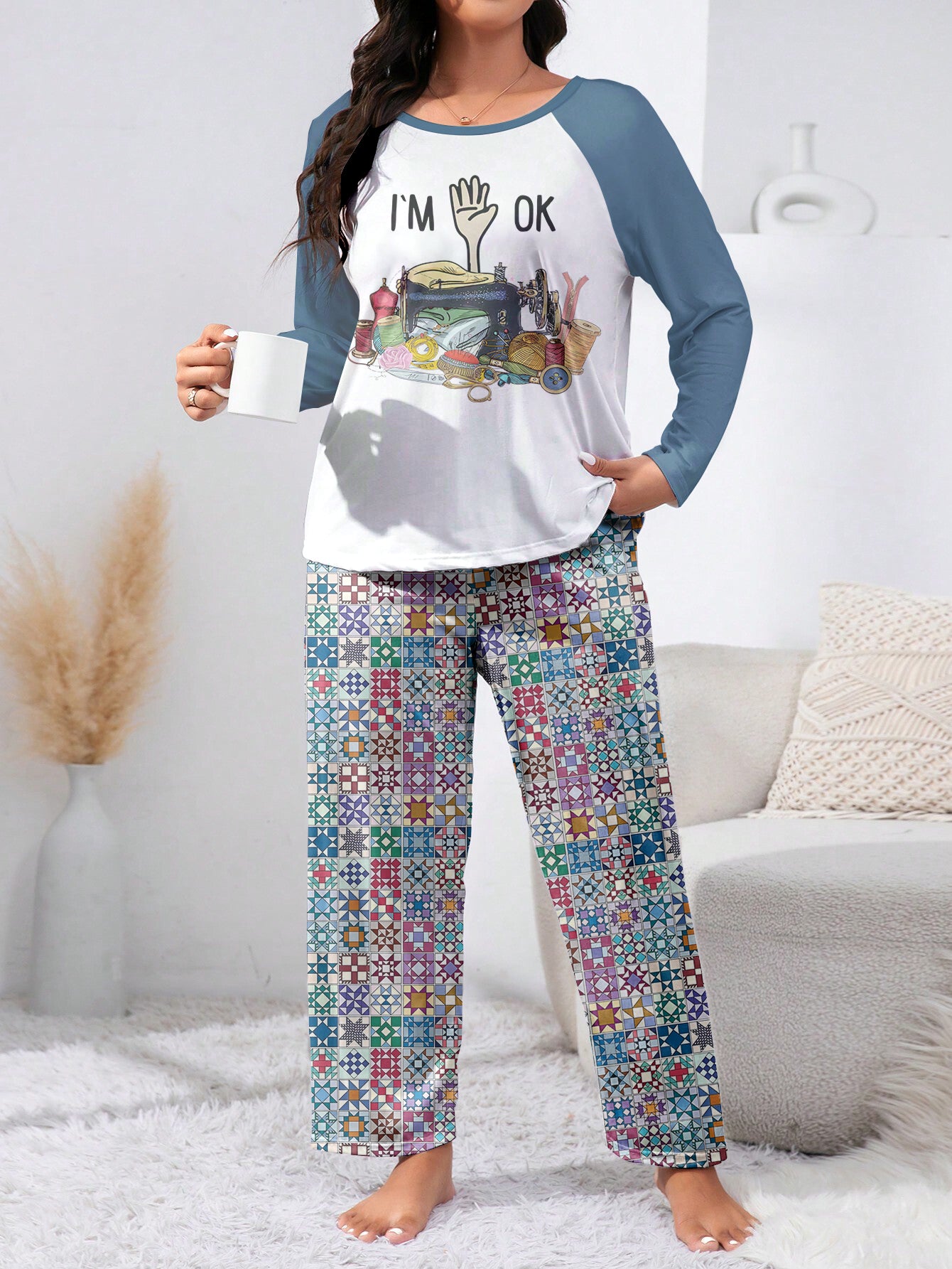 Sewing Lover Raglan Lounge Pajamas I'm OK Quilt Blocks
