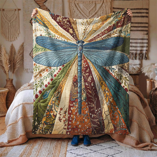 Boho Dragonfly Fleece Blanket Dragonfly in Bloom