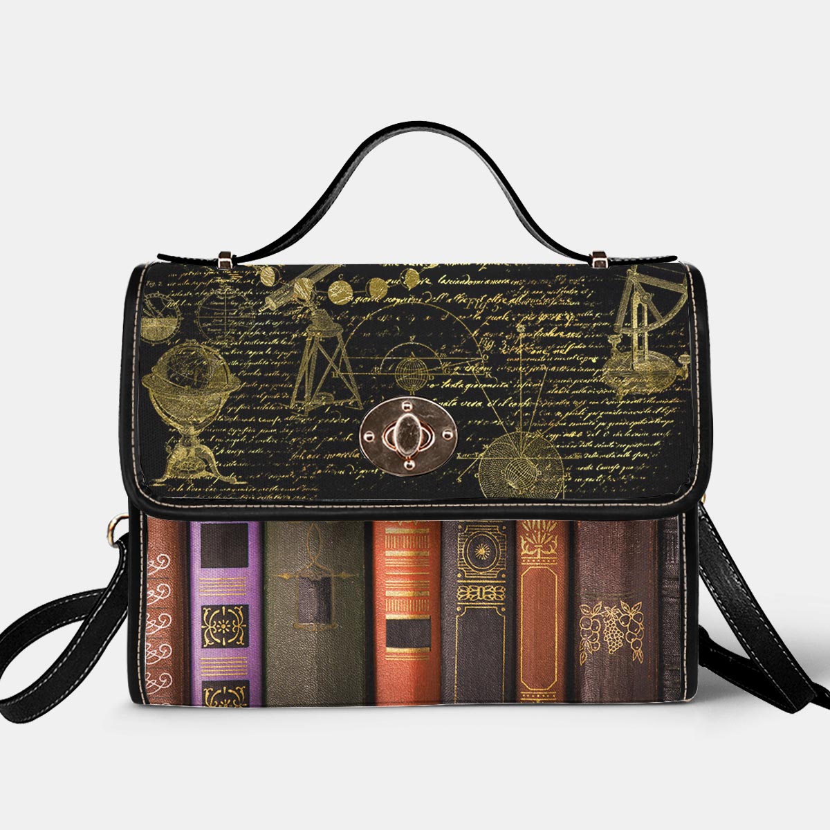 Book Satchel Handbag Old Books Galileo Manuscript Black