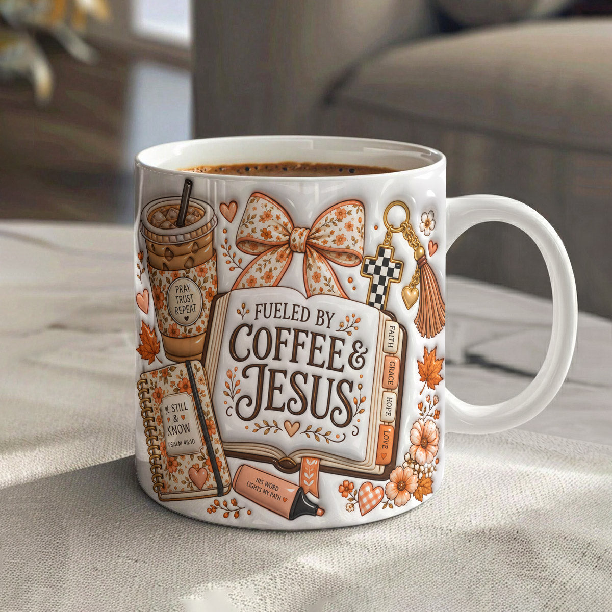 Autumn Ceramic Mug Fueled By Coffee & Jesus