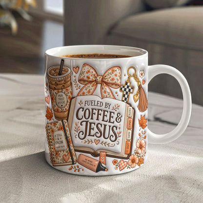 Autumn Ceramic Mug Fueled By Coffee & Jesus