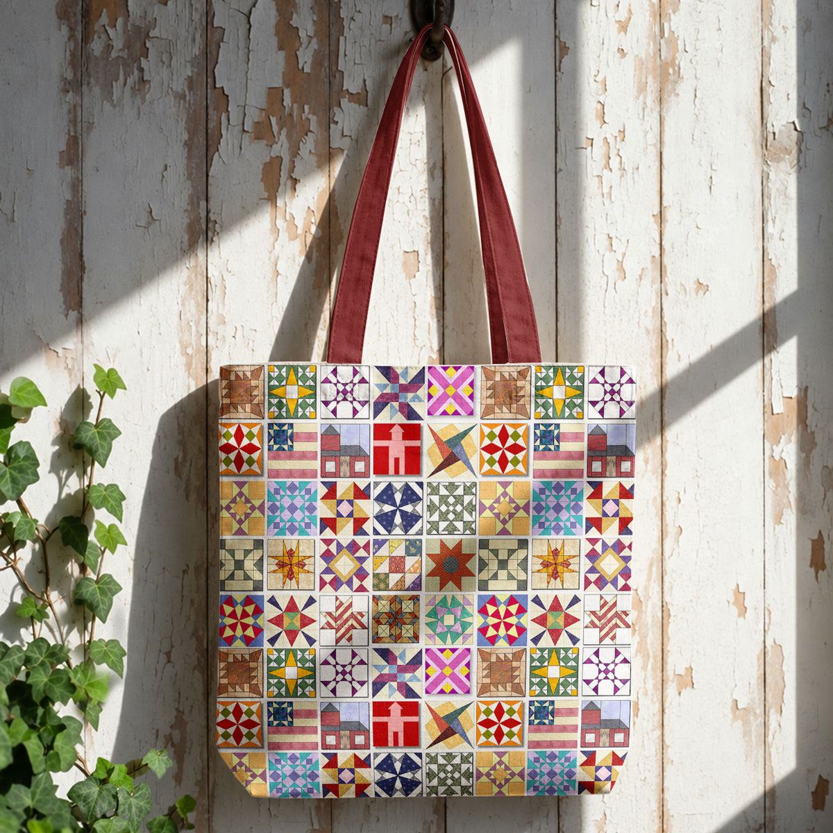 Sewing Lover Canvas Tote Bag Quilt Blocks