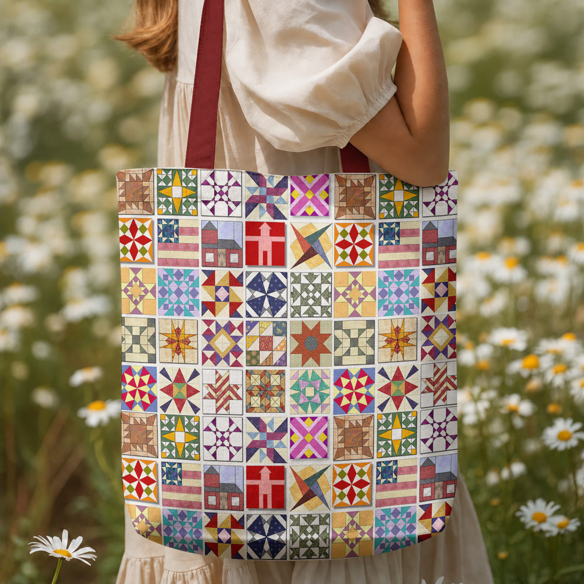 Sewing Lover Canvas Tote Bag Quilt Blocks