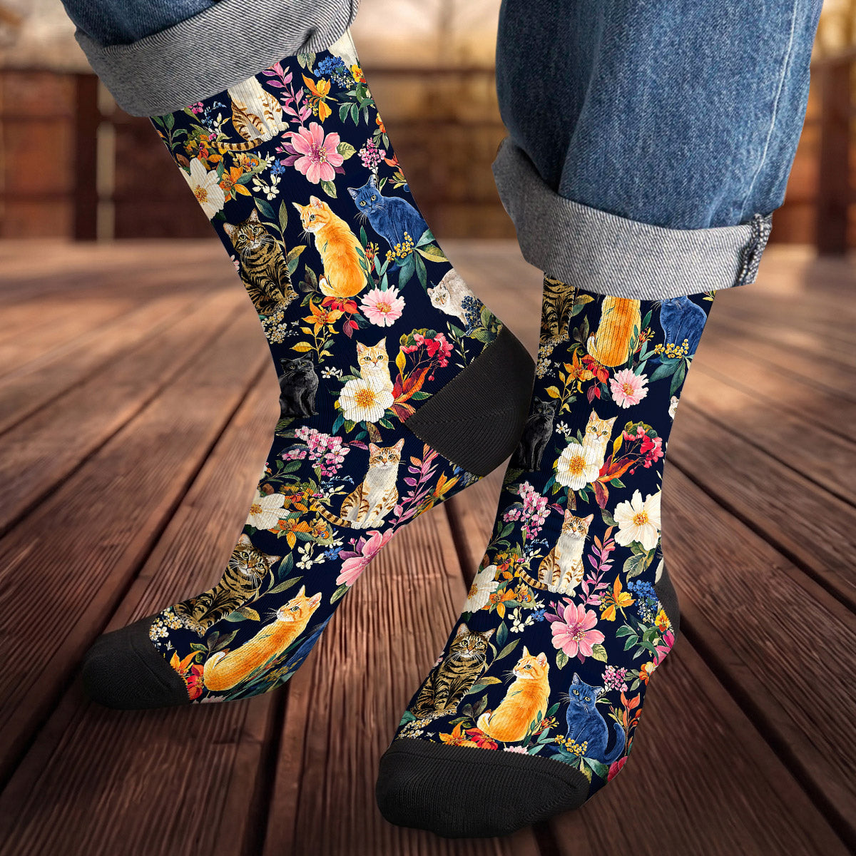 Cat Crew Socks Moonlit Garden Whiskers