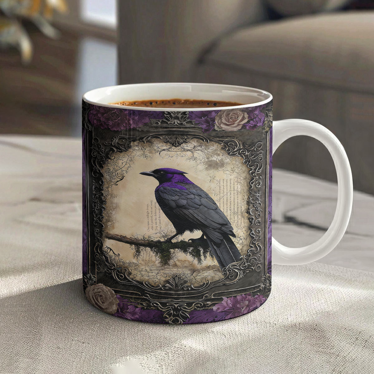 Gothic Ceramic Mug Violet Raven