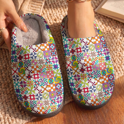 Sewing Lover Fleece Lined Slippers Colorful Quilt Blocks