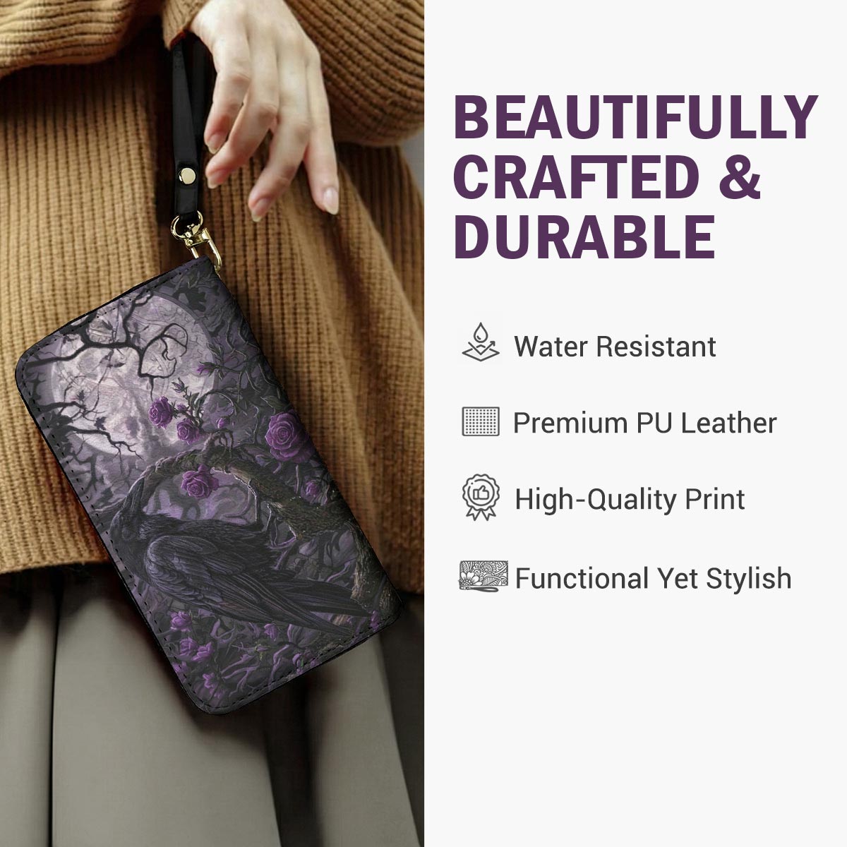 Gothic Leather Wallet Moonlit Raven