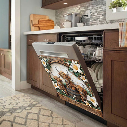 Highland Cow Magnetic Dishwasher Cover Highland Blooms & Barnwood
