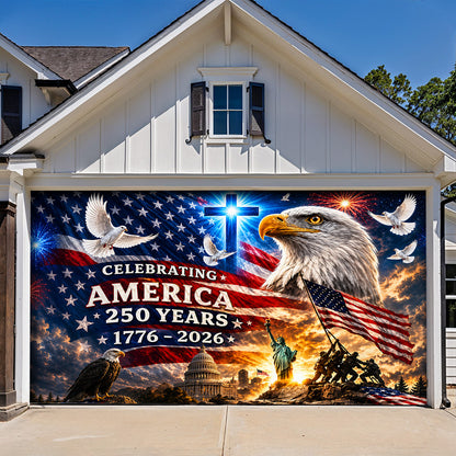 Patriotic Garage Door Banner Decoration - United in Faith and Freedom