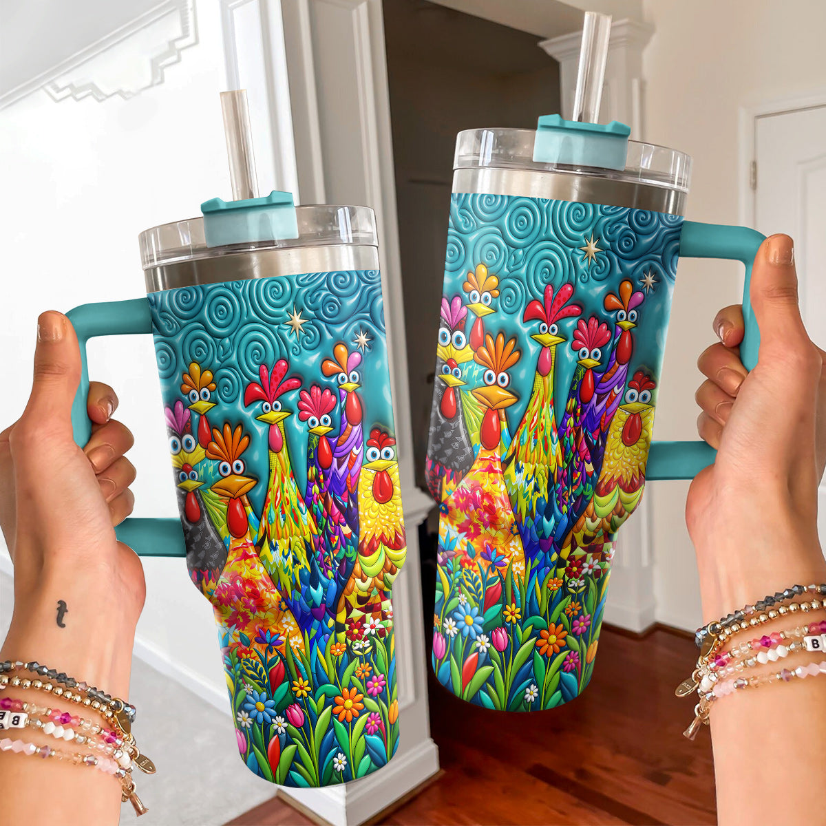 Chicken 40 oz Tumbler Colorful Chicken Garden