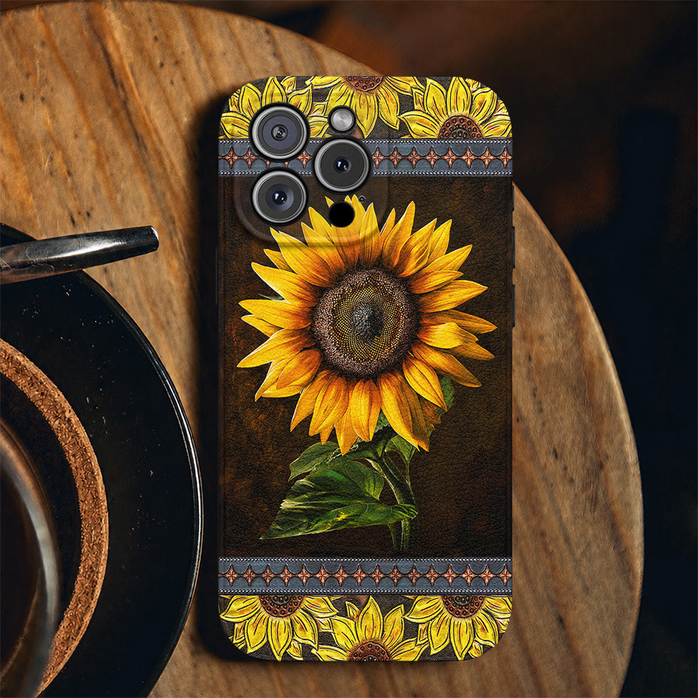 Sunflower Leather Phone Case Golden Sunflower Glow