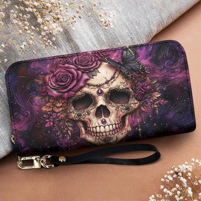 Skull Leather Wallet Midnight Bloom Violet Rose Gothic Skull