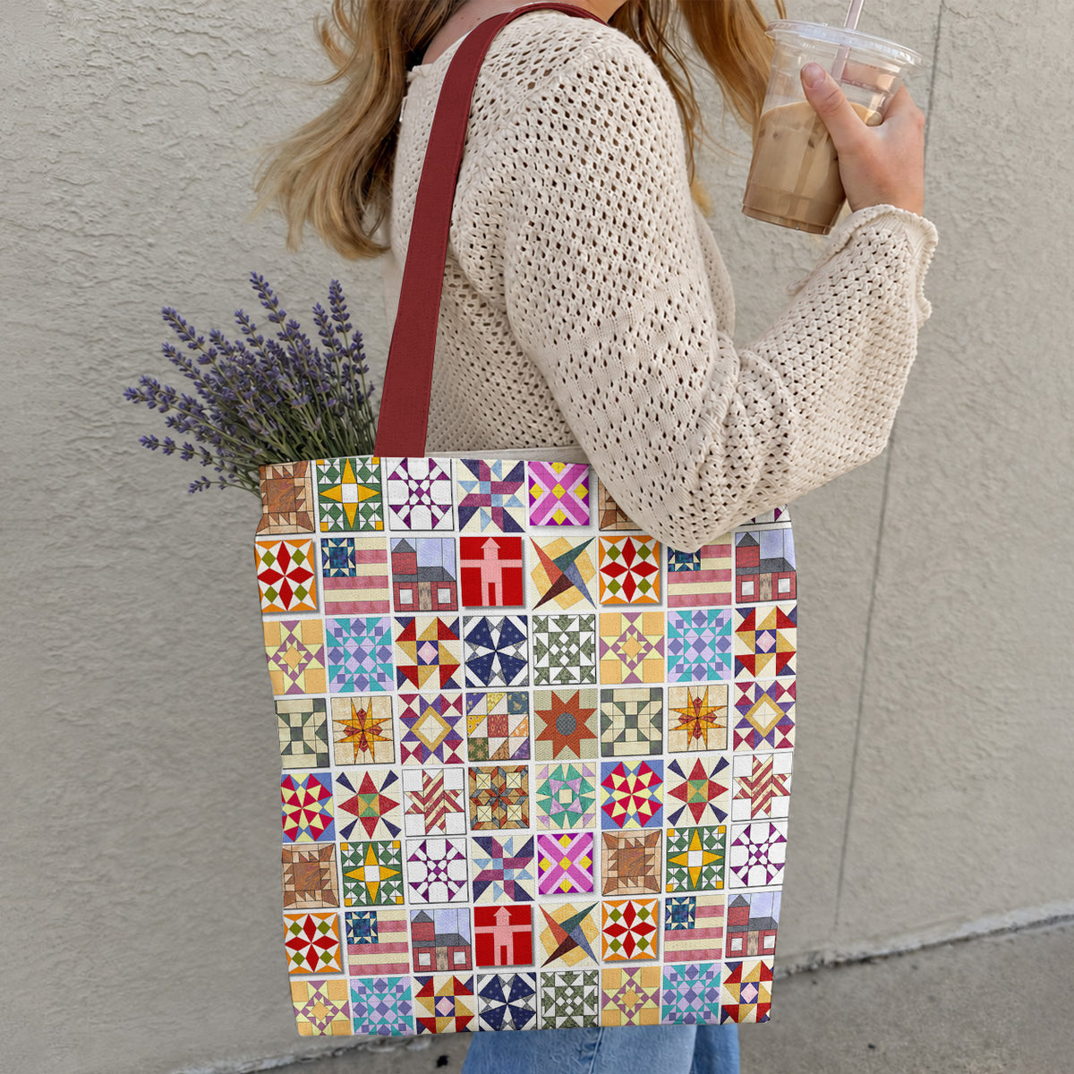 Sewing Lover Canvas Tote Bag Quilt Blocks
