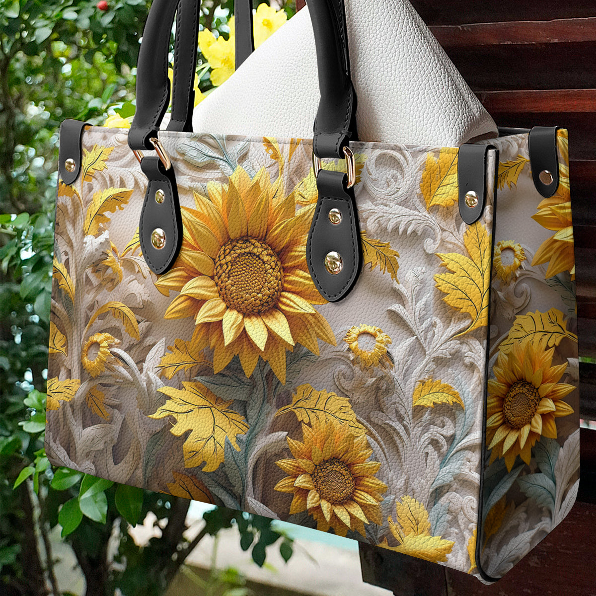 Sunflower Leather Handbag Golden Sunflower Garden