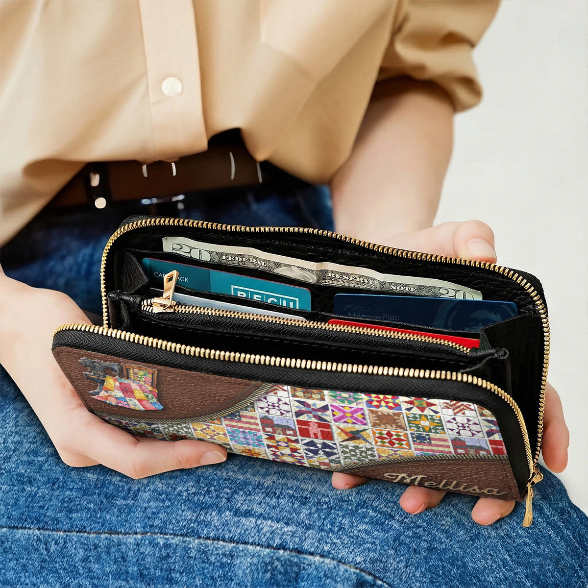 Sewing Lover Leather Wallet Personalized Quilt Blocks