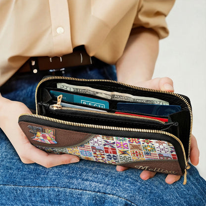 Sewing Lover Leather Wallet Personalized Quilt Blocks