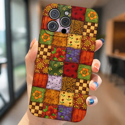 Autumn Quilt Blooms Leather Phone Case