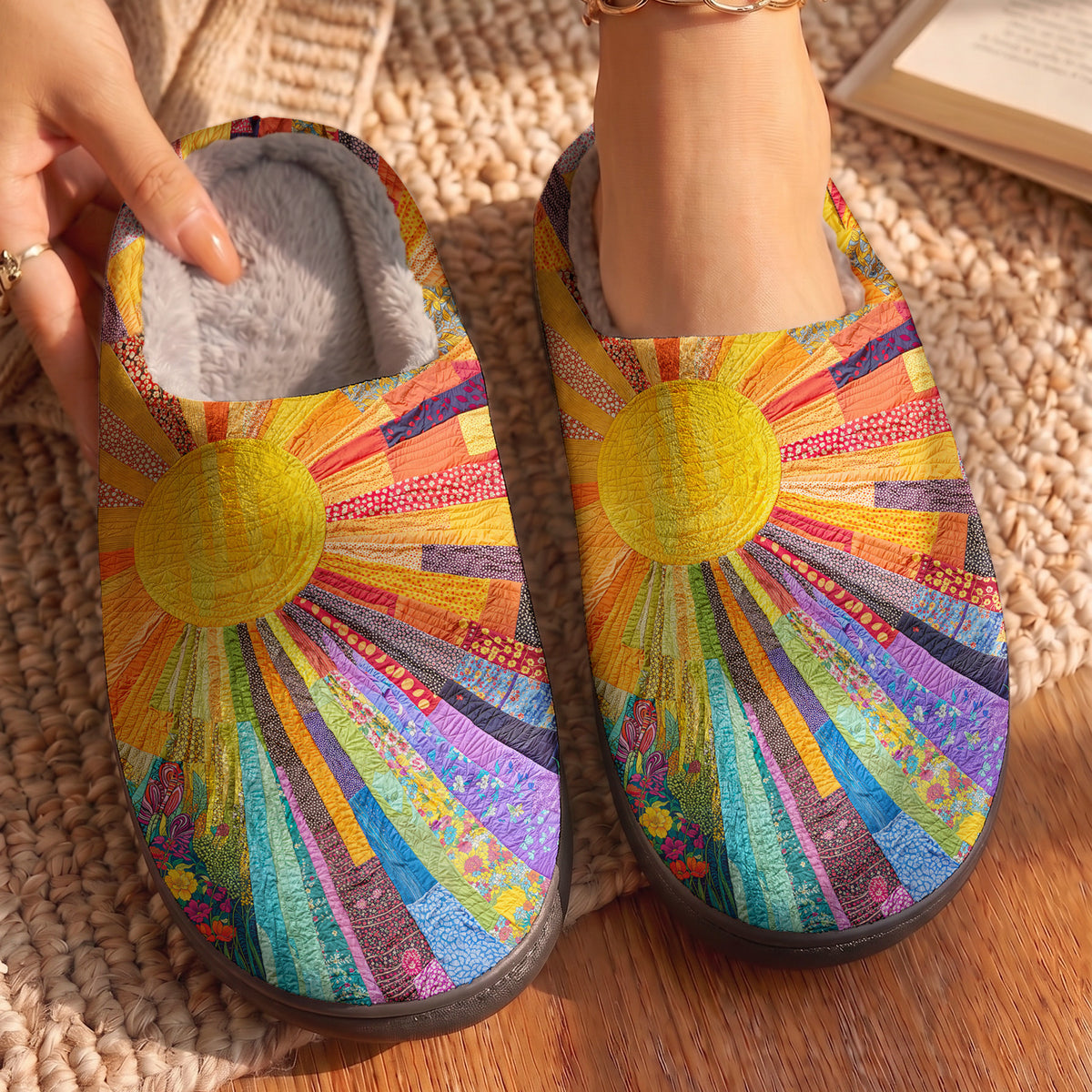 Hippie Fleece Lined Slippers Cheerful Sunshine