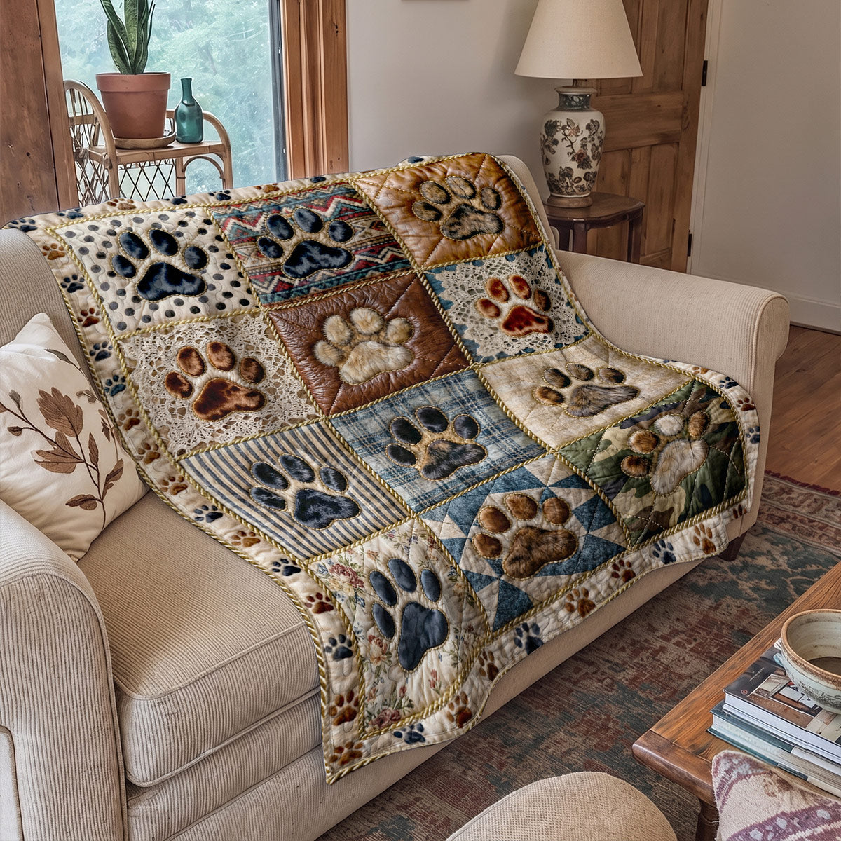 Dog Lover Quilted Blanket Cozy Patchwork Paws